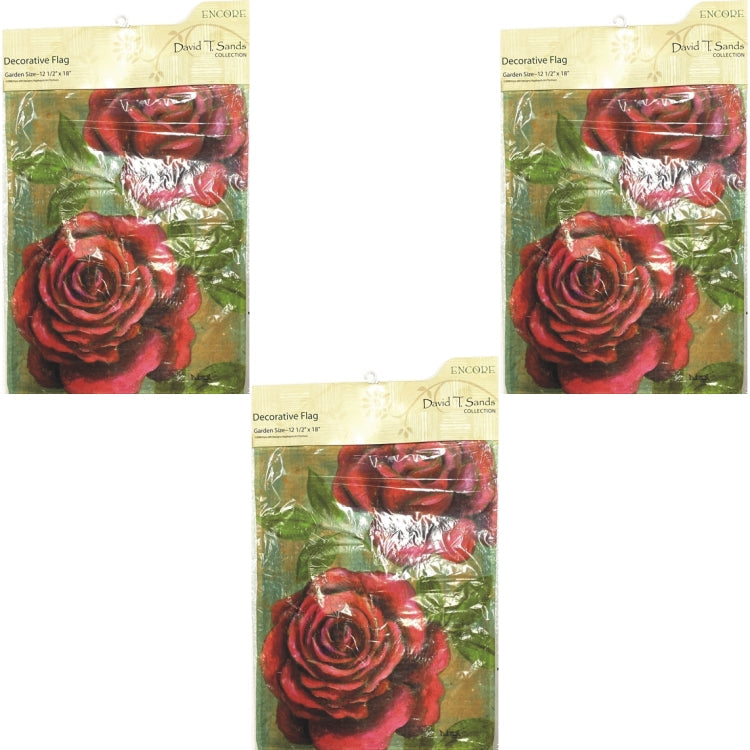 Pack of 3 - Encore Decorative Garden Flag - Red Roses (12.5" x 18") Double-Sided