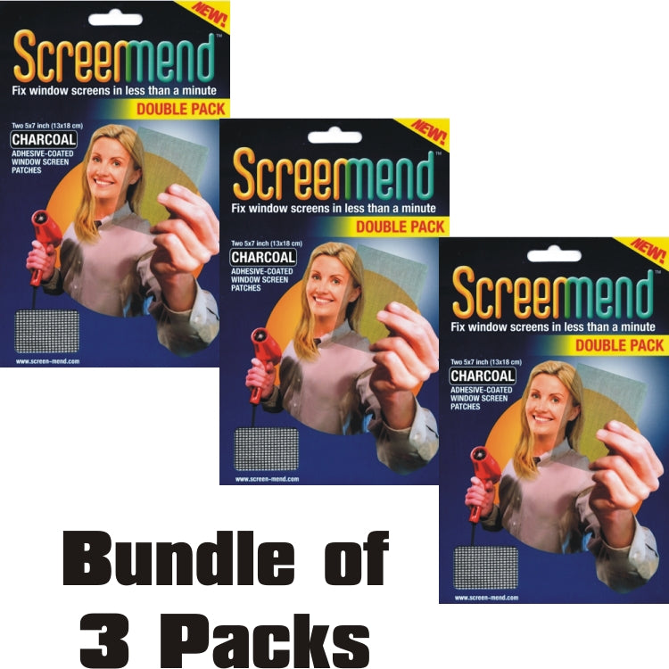 Bundle of 3 Packs - ScreenMend Window/Door Screen Repair Patches - Charcoal (2 Pack)