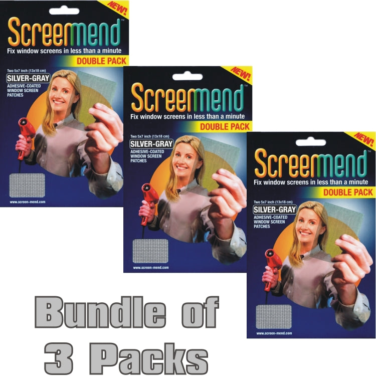 Bundle of 3 Packs - ScreenMend Window/Door Screen Repair Patches - Silver-Gray (2 Pack) Fix Screens in Less than a Minute