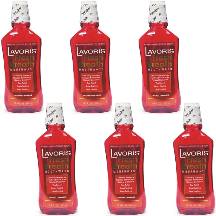 Pack of 6 - Lavoris Fresh Breath Mouth Wash Bottles - Cinnamon (16.9 fl. oz.) Large Size