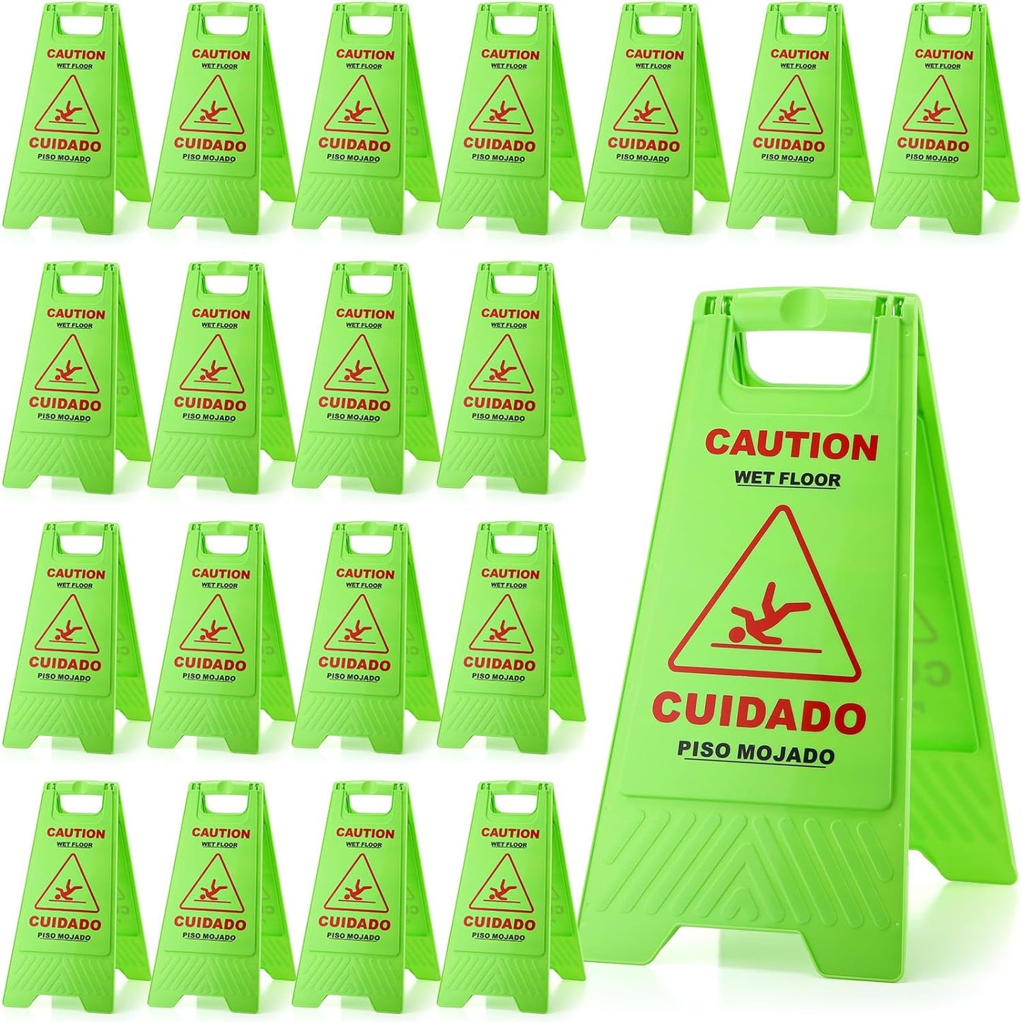 Caution Wet Floor Folding Floor Sign - Green (24" x 11.5") Bilingual English and Spanish Text