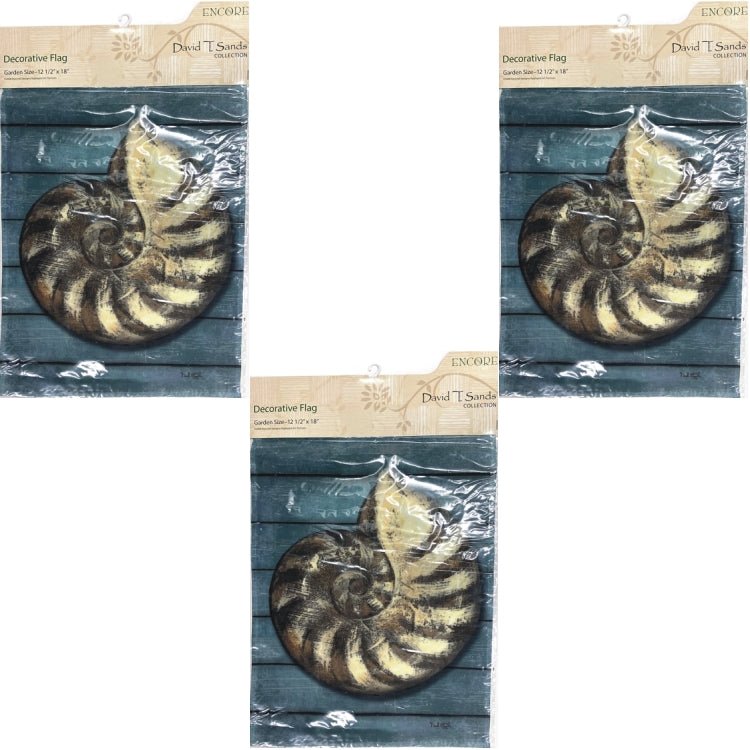 Pack of 3 - Encore Decorative Garden Flag - Blue/Nautilus Shell (12.5" x 18") Double-Sided