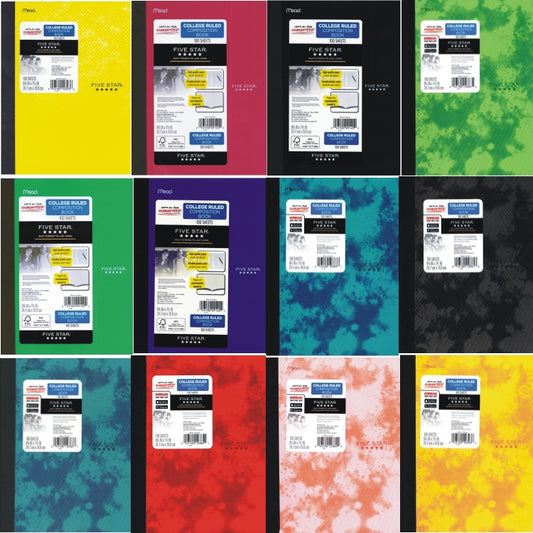 Pack of 12 - Mead College Ruled Plastic Cover Composition Notebooks - (100 Sheets) Colors Vary