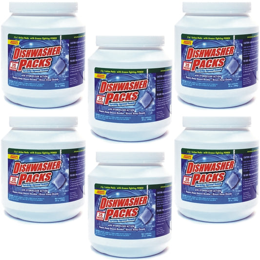 Pack of 6 - Dishwasher Detergent Packs with Hydroclean Action (35 Pack) 2-in-1 Action Packs with Grease Fighting Power