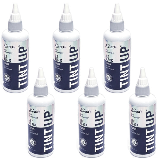 Pack of 6 Bottles - Kiss Tint Up Semi-Permanent Hair Color Treatment Bottles (TU999 Jet Black, Level 1) No Ammonia, Peroxide, or Sulfates