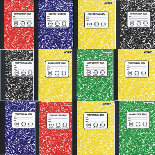 Pack of 12 - Unison Wide Ruled Composition Notebook (80 Sheets) Assorted Colors