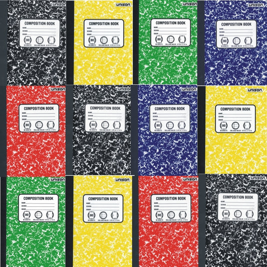 Pack of 12 - Unison College Ruled Composition Notebook (80 Sheets) Assorted Colors