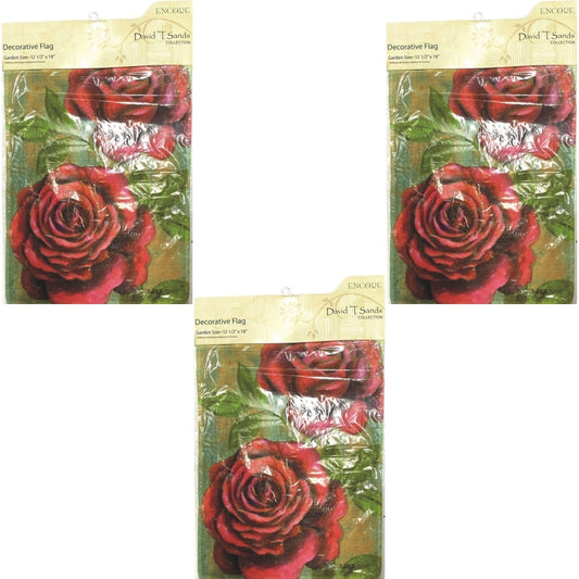 Pack of 3 - Encore Decorative Garden Flag - Red Roses (12.5" x 18") Double-Sided