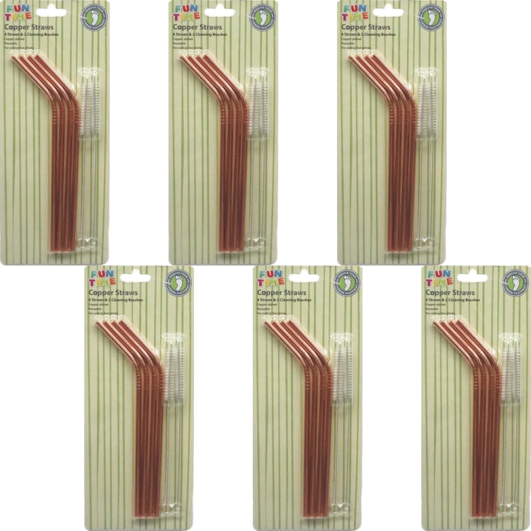 Bundle of 6 Packs - Fun Time Copper Drinking Straws & Cleaning Brushes (6-Piece Set)