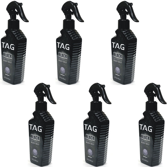 Pack of 6 Bottles - Tag Black Fine Fragrance Body Mist Spray Bottle - Midnight ( 8 fl. oz.)