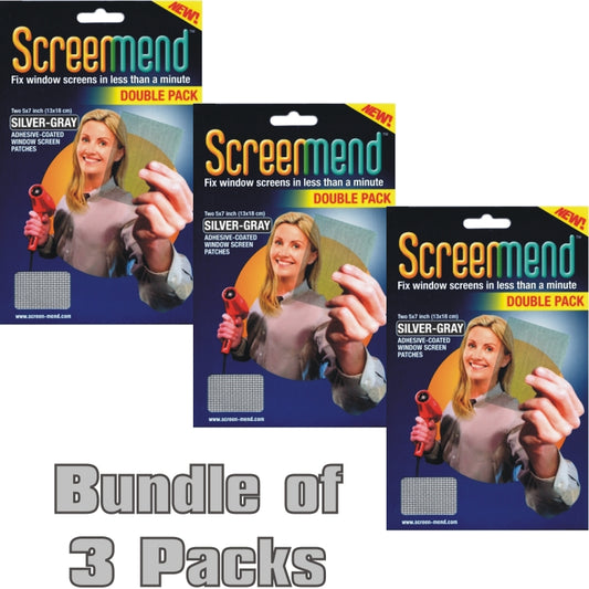 Bundle of 3 Packs - ScreenMend Window/Door Screen Repair Patches - Silver-Gray (2 Pack) Fix Screens in Less than a Minute