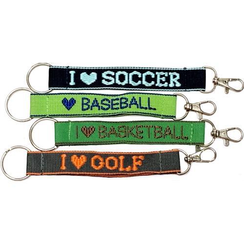 Embroidered Sports Fan Keychain Nylon Key Strap & Clip - I Love ... (1" x 7.75") Select Sports Type - DollarFanatic.com
