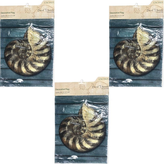Pack of 3 - Encore Decorative Garden Flag - Blue/Nautilus Shell (12.5" x 18") Double-Sided