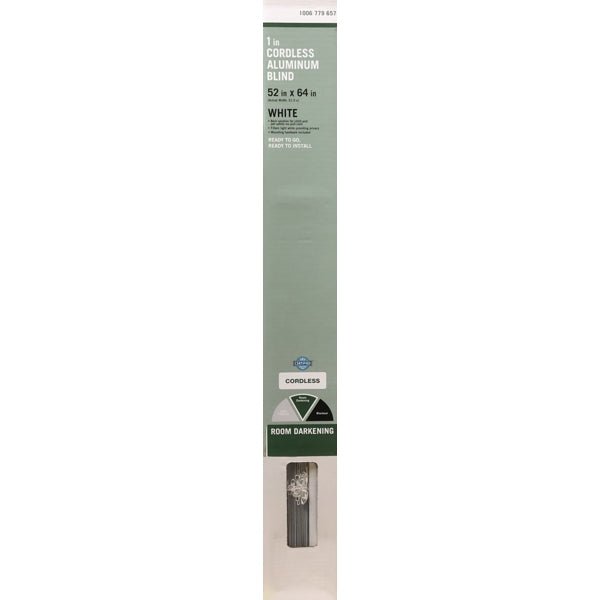 Home Depot 1" Room Darkening Cordless Aluminum Blind - White (52" W x 64" L) Mounting Hardware Included - DollarFanatic.com