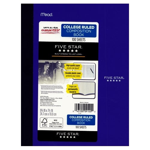 Mead College Ruled Plastic Cover Composition Notebook (100 Sheets) Colors Vary - DollarFanatic.com