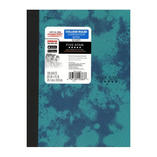Mead College Ruled Plastic Cover Composition Notebook (100 Sheets) Colors Vary - DollarFanatic.com