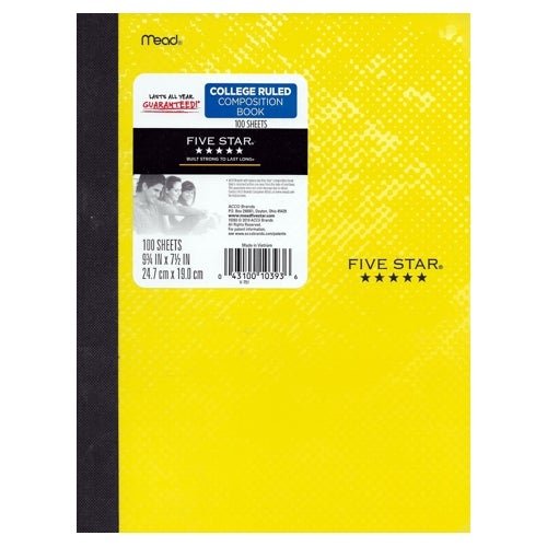 Mead College Ruled Plastic Cover Composition Notebook (100 Sheets) Colors Vary - DollarFanatic.com
