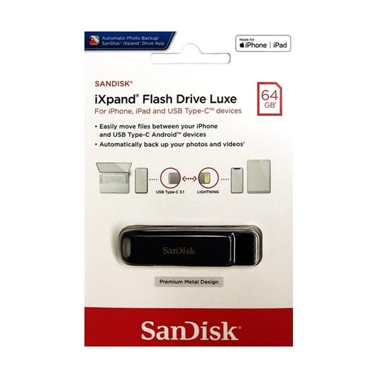SanDisk iXpand Flash Drive Luxe - 64 GB (For iPhone, iPad and USB Type-C Android Devices) - Dollar Fanatic